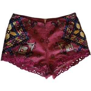 Free People Boho Embroidered Burgundy Shorts Sz 4